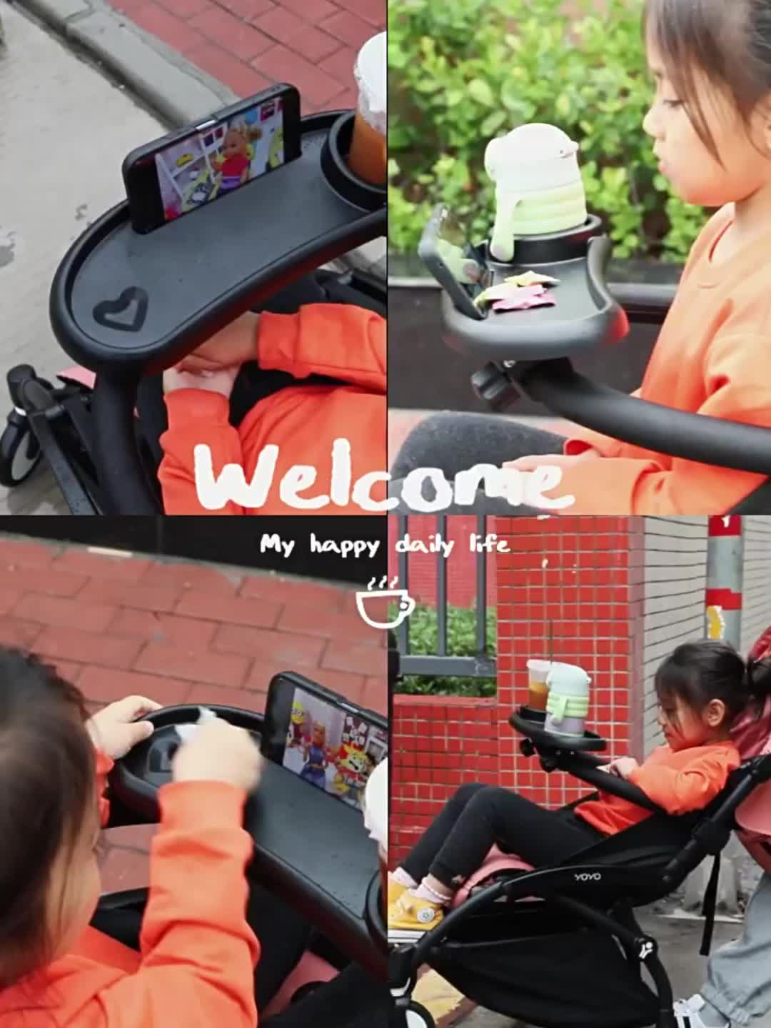 Universal Stroller Cup Holder with Phone Holder & Snack Tray