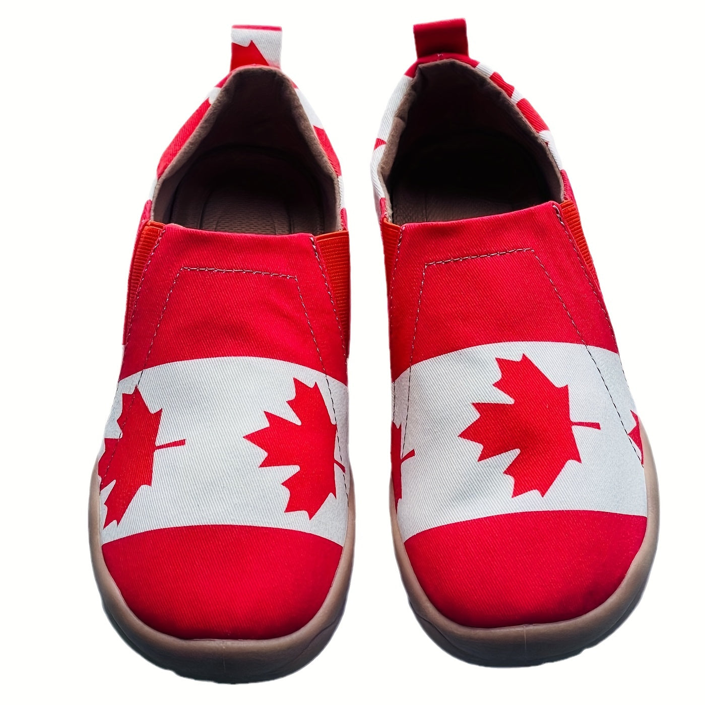 Women's Red Maple Leaf Print Canvas Slip-On Shoes Lightweight Sneakers