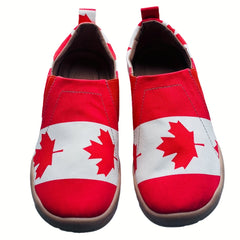 Women's Red Maple Leaf Print Canvas Slip-On Shoes Lightweight Sneakers
