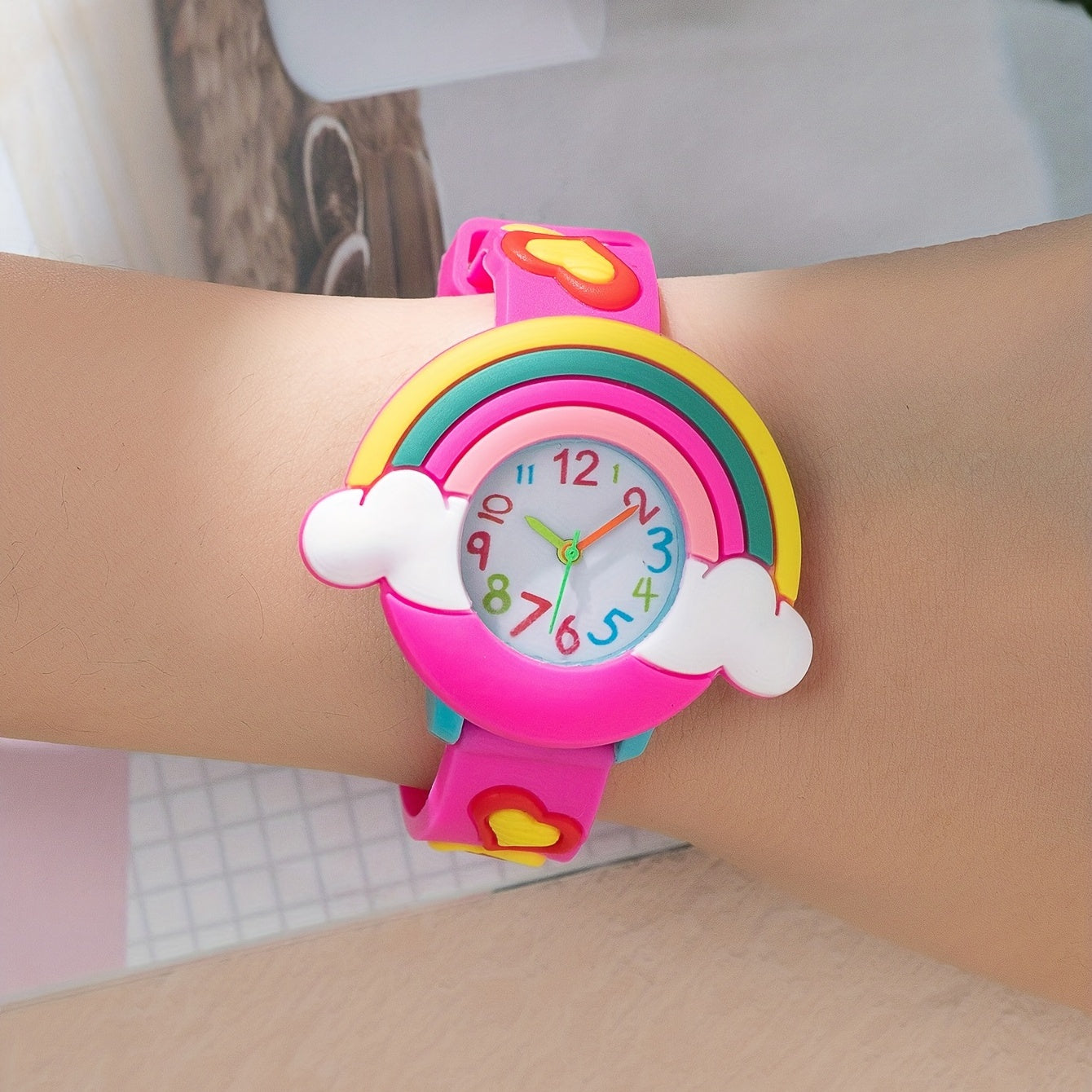 Rose Red Rainbow Casual Watch Women, Analog Quartz Wristwatch