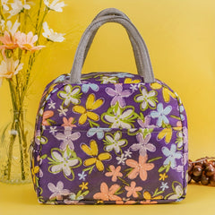 Purple Flower Bento Bag Ice Pack Waterproof Large Lunch Box Bag