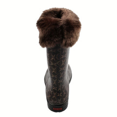 Women's Plush Lined Mid Calf Boots Waterproof Thermal Fluffy Fur Slip On Shoes