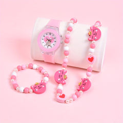 Double Cat Girls' Watch Soft Silicone Strap 3pcs Set