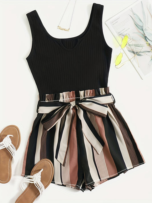 Summer Sleeveless Tank Top & Striped Shorts Set