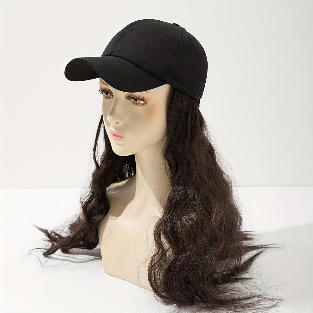Long Curly Wavy Wig Hat Combo Synthetic Wig Heat Resistant for Daily Use