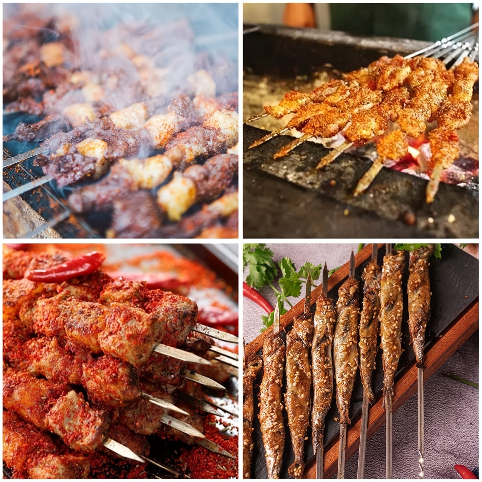 10pcs Stainless Steel BBQ Skewers for Outdoor Grilling & Camping