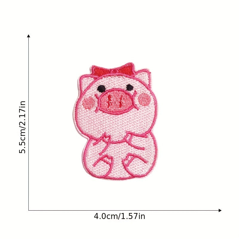 9pcs Pink Piglet Iron On Patches For Girls Sew On Embroidered Applique