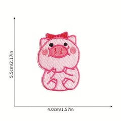 9pcs Pink Piglet Iron On Patches For Girls Sew On Embroidered Applique