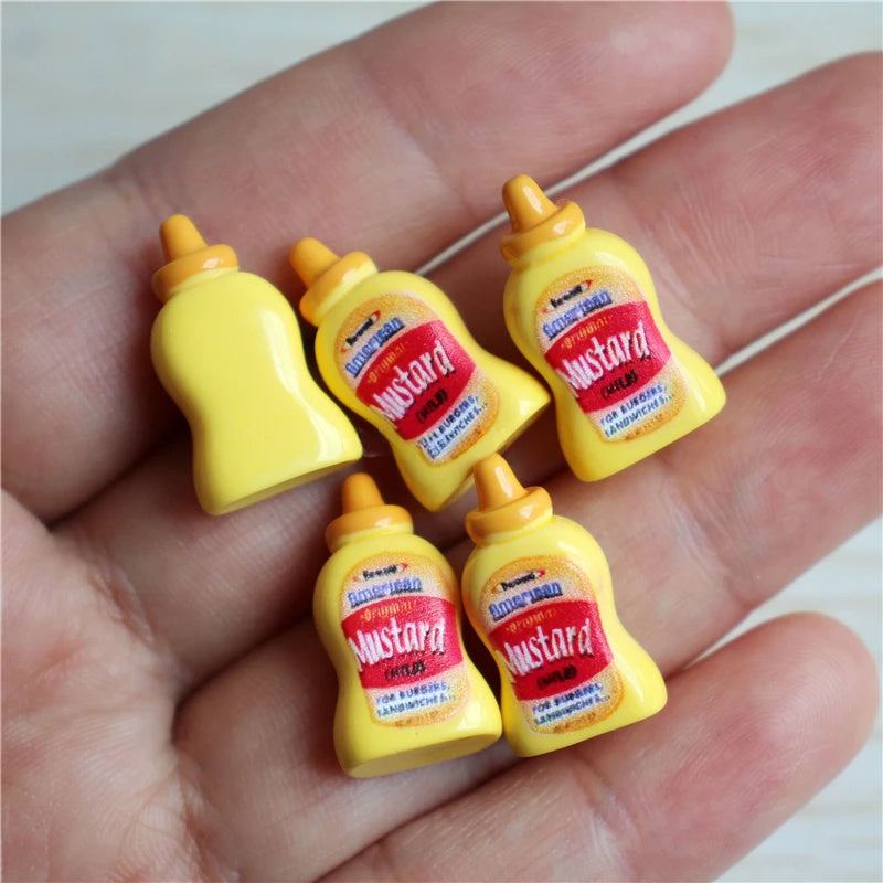 1:6 Dollhouse Sauce Bottles Set - Ketchup, Mustard, Mayonnaise, Soy Sauce, BBQ