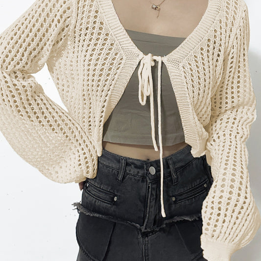 Flare Sleeve Eyelet Cardigan Beach Wear Crochet Cardigan