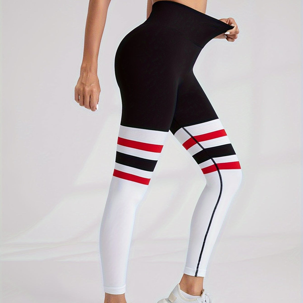 Striped Print Seamless Yoga Pants High Waist Stretchy Leggings