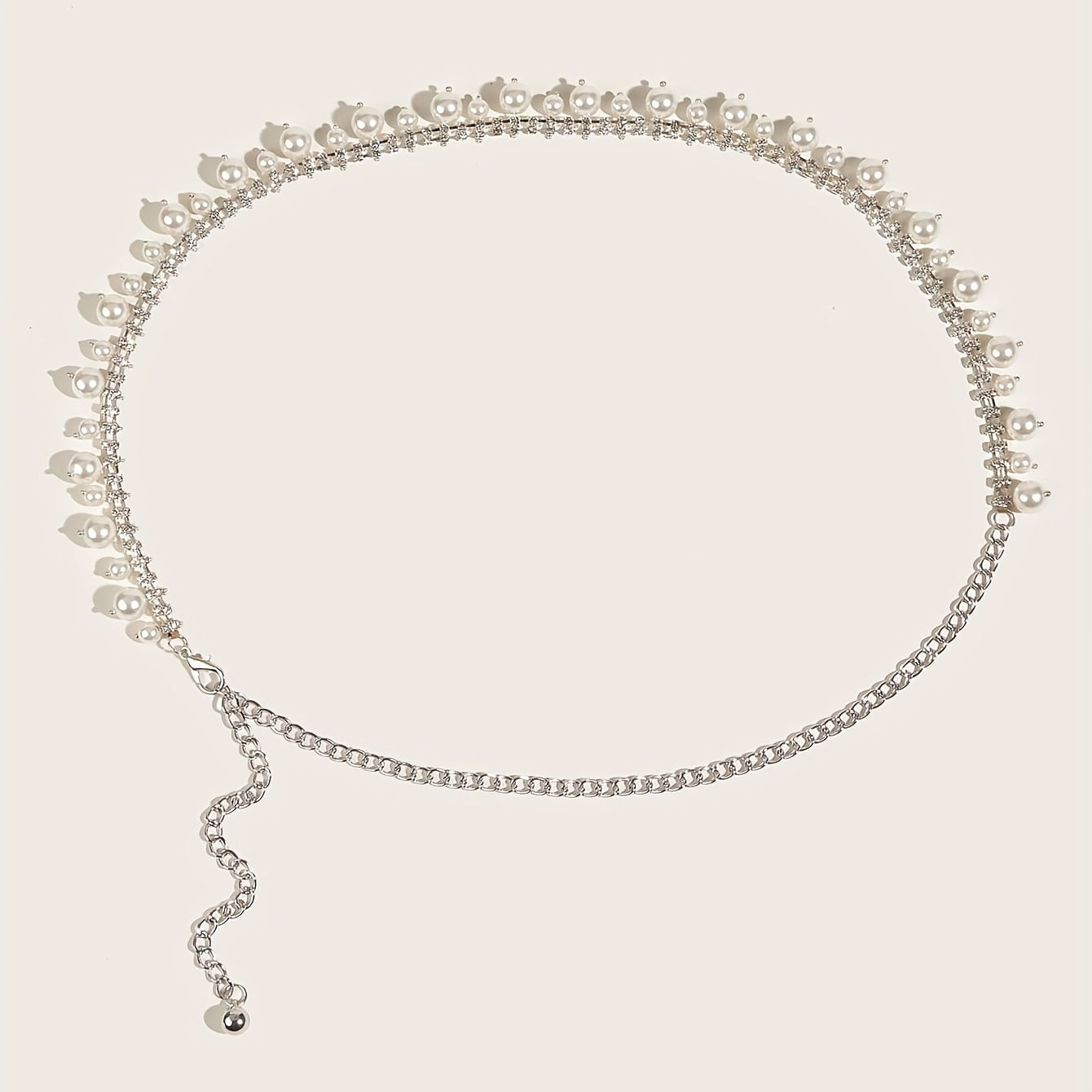 Pearl Pendant Rhinestone Waist Chain Belly Chain Silvery Belt