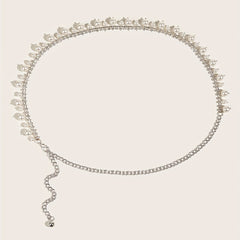 Pearl Pendant Rhinestone Waist Chain Belly Chain Silvery Belt