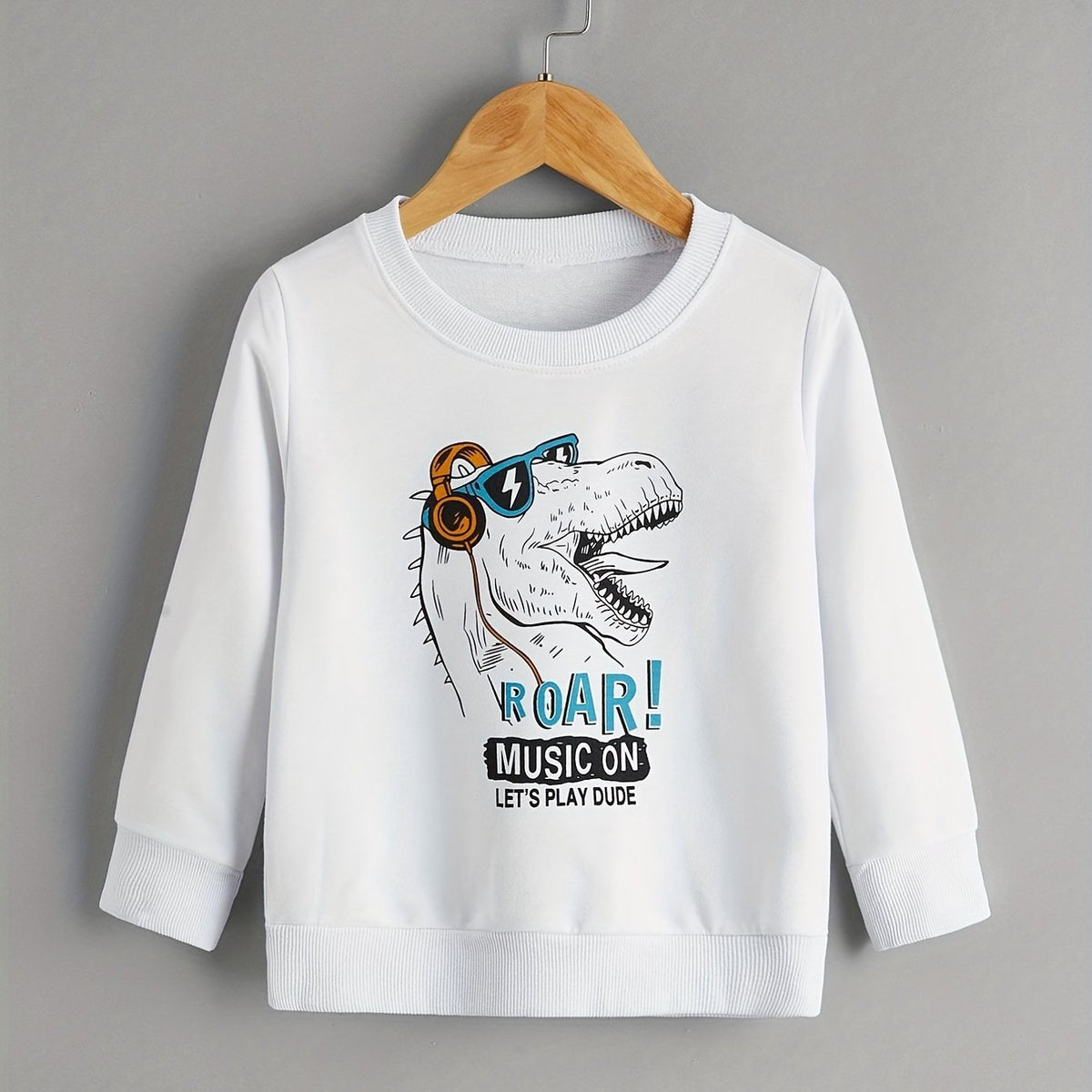 Funny Dinosaur Print Boys Sweatshirt Long Sleeve Crew Neck Tops