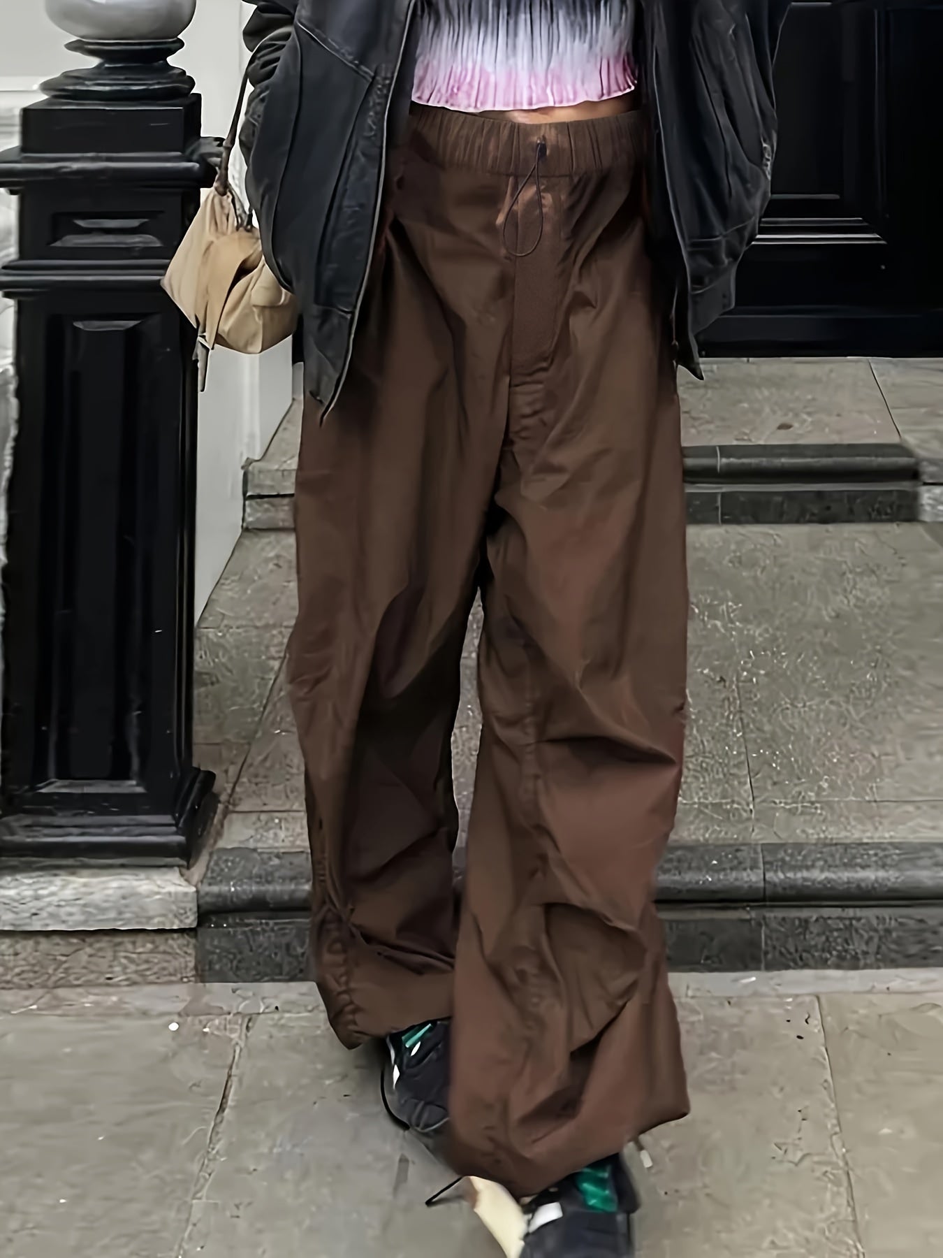  Solid High Rise Wide Leg Pants