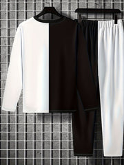 Skull Rose Block Print Men's Casual Sweatshirt & Sweatpants Set