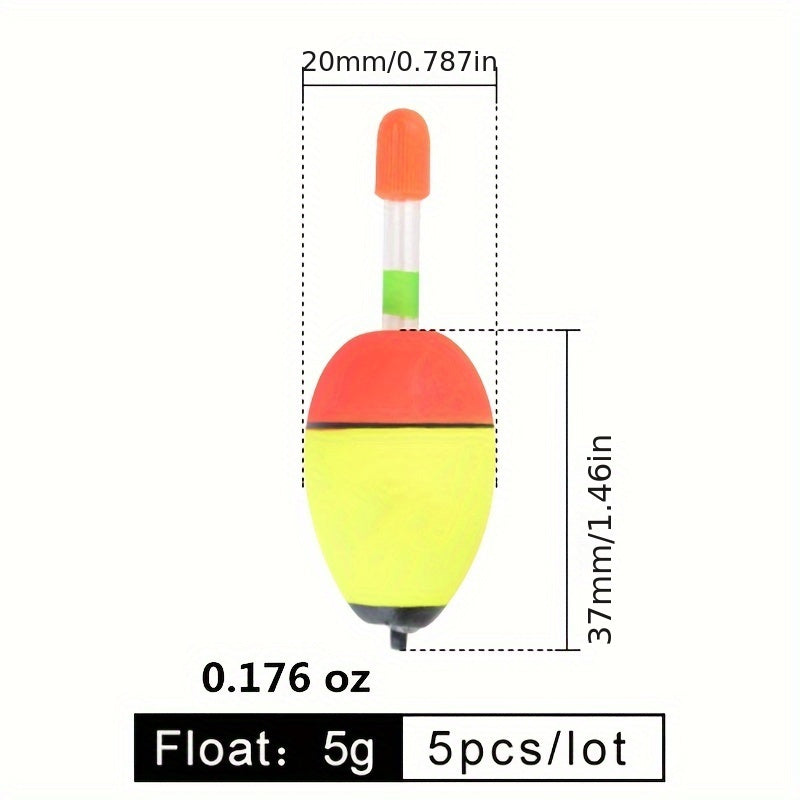 FTK 5pcs Lightweight Fishing Floats Eye-catching Bobbers Fishing Accessories