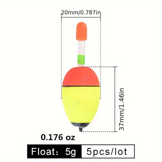FTK 5pcs Lightweight Fishing Floats Eye-catching Bobbers Fishing Accessories