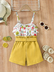 Girls Fruit Print Ruffle Cami Tops And Shorts Set