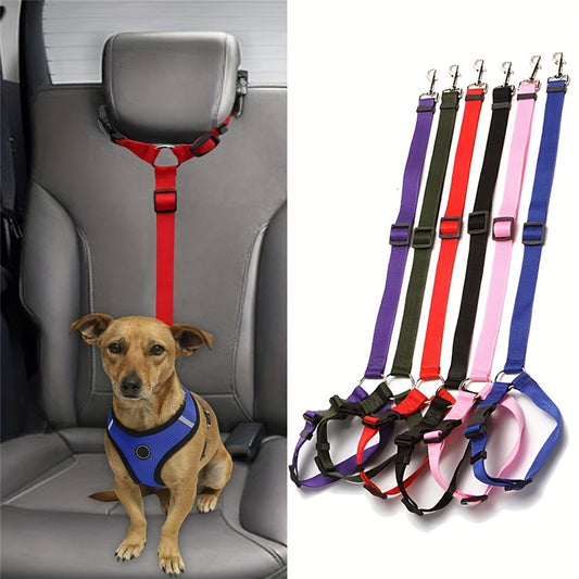 2-in-1 Pet Car Seat Belt Nylon Lead Leash Backseat Safety Belt Adjustable