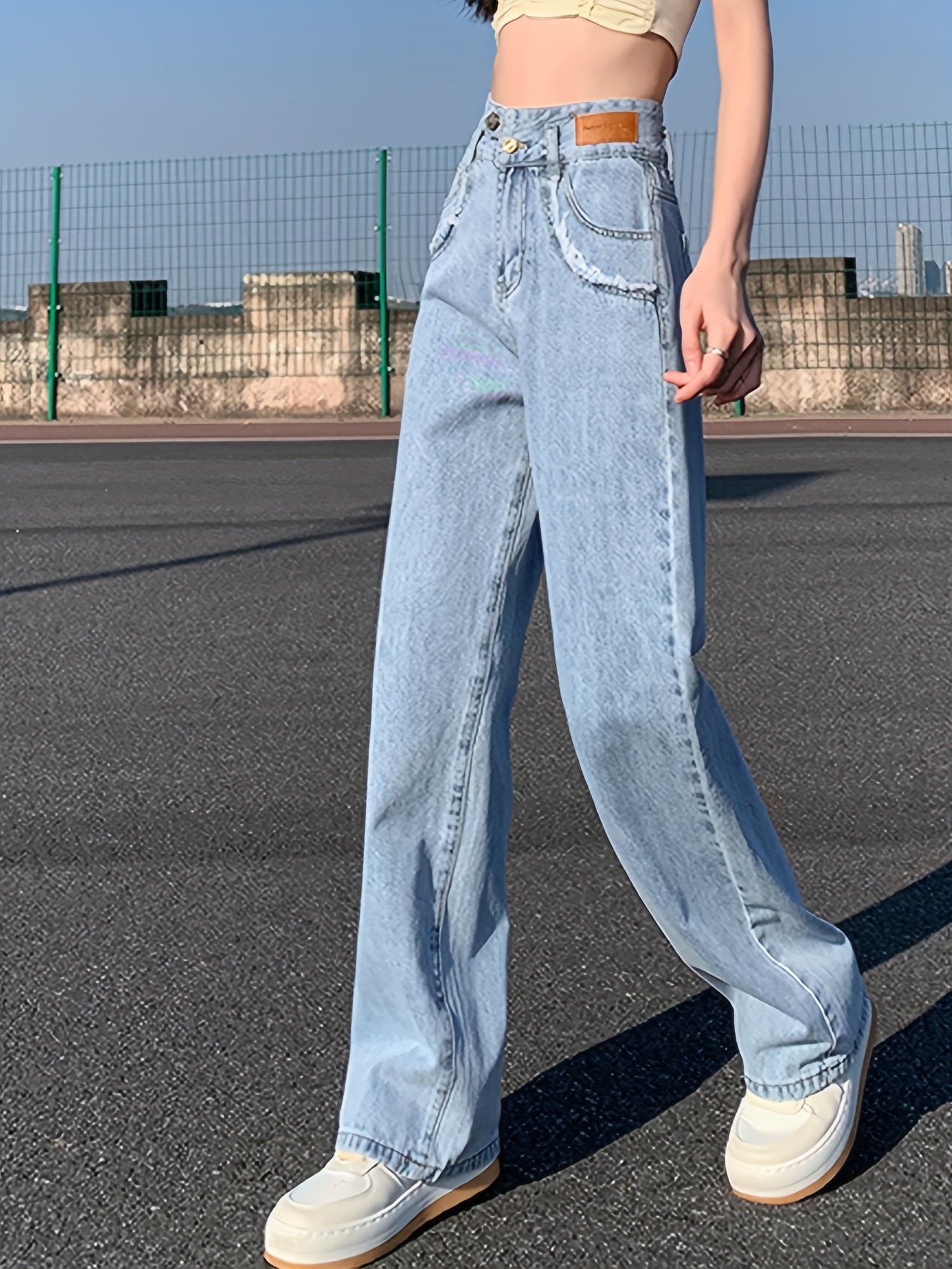 High Waist Loose Fit Straight Jeans Non Stretch High Rise Denim Pants