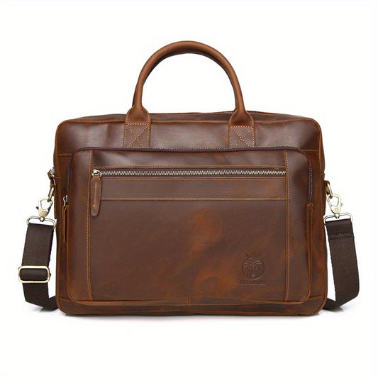 SCHLATUM Leather Briefcase Men Vintage Crazy Horse Business Bag