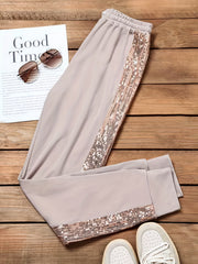 Women's Plus Sequin Decor Drawstring Elastic Waist Party Pants