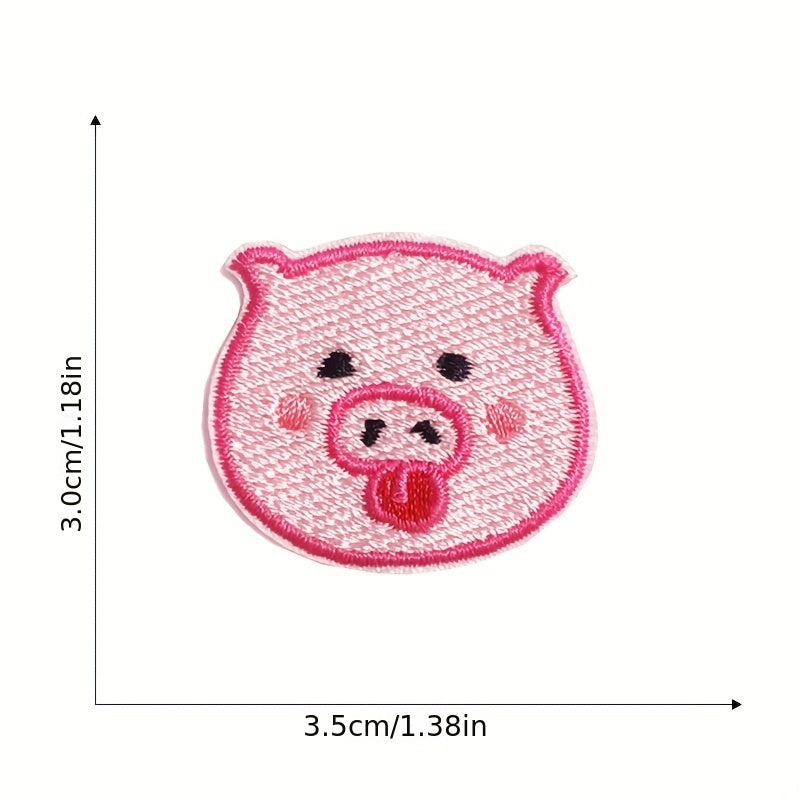 9pcs Pink Piglet Iron On Patches For Girls Sew On Embroidered Applique