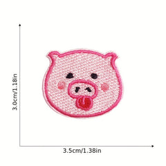 9pcs Pink Piglet Iron On Patches For Girls Sew On Embroidered Applique