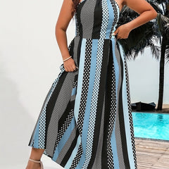  Stripe Print Maxi Cami Dress