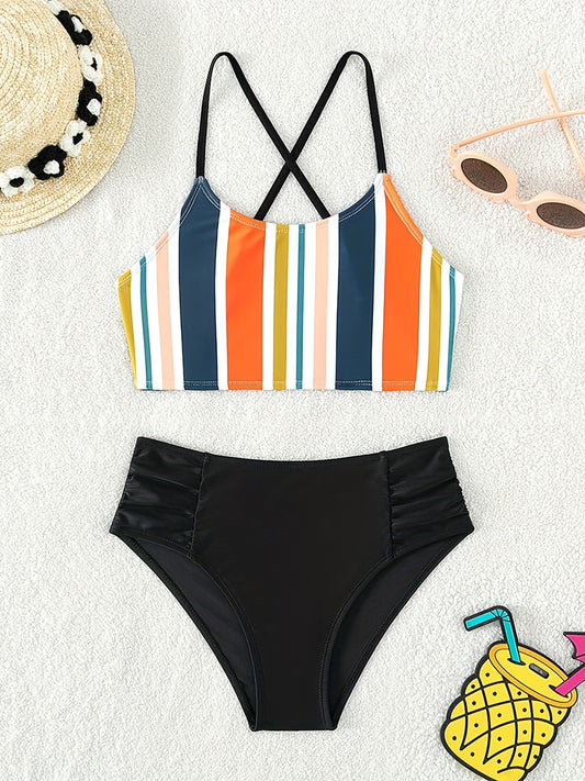 Girl's Colorful Stripe Bikini Set Beach Swimsuit