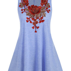 Plus Size Floral Embroidered Round Neck Tank Top