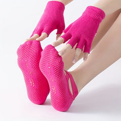 Non Slip Yoga Set with Gloves & Cross Strap Socks
