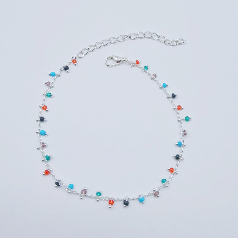 Colored Rice Bead Tassel Pendant Ankle Bracelet