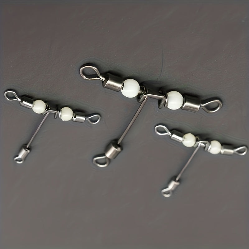 10pcs Fishing Swivel Connector T Shape 3-way Rolling Bearing