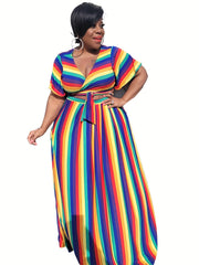  Colorful Stripe Crop Top & Maxi Skirt Outfit Set