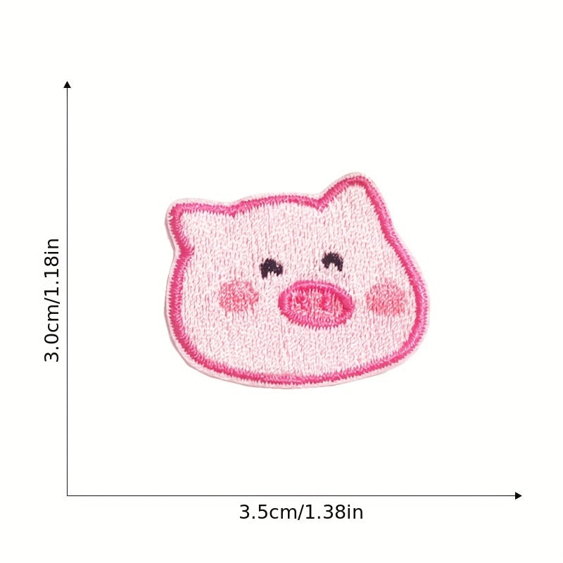 9pcs Pink Piglet Iron On Patches For Girls Sew On Embroidered Applique