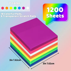 24 Packs Transparent Sticky Notes 1200 Sheets Waterproof Adhesive 7.6"