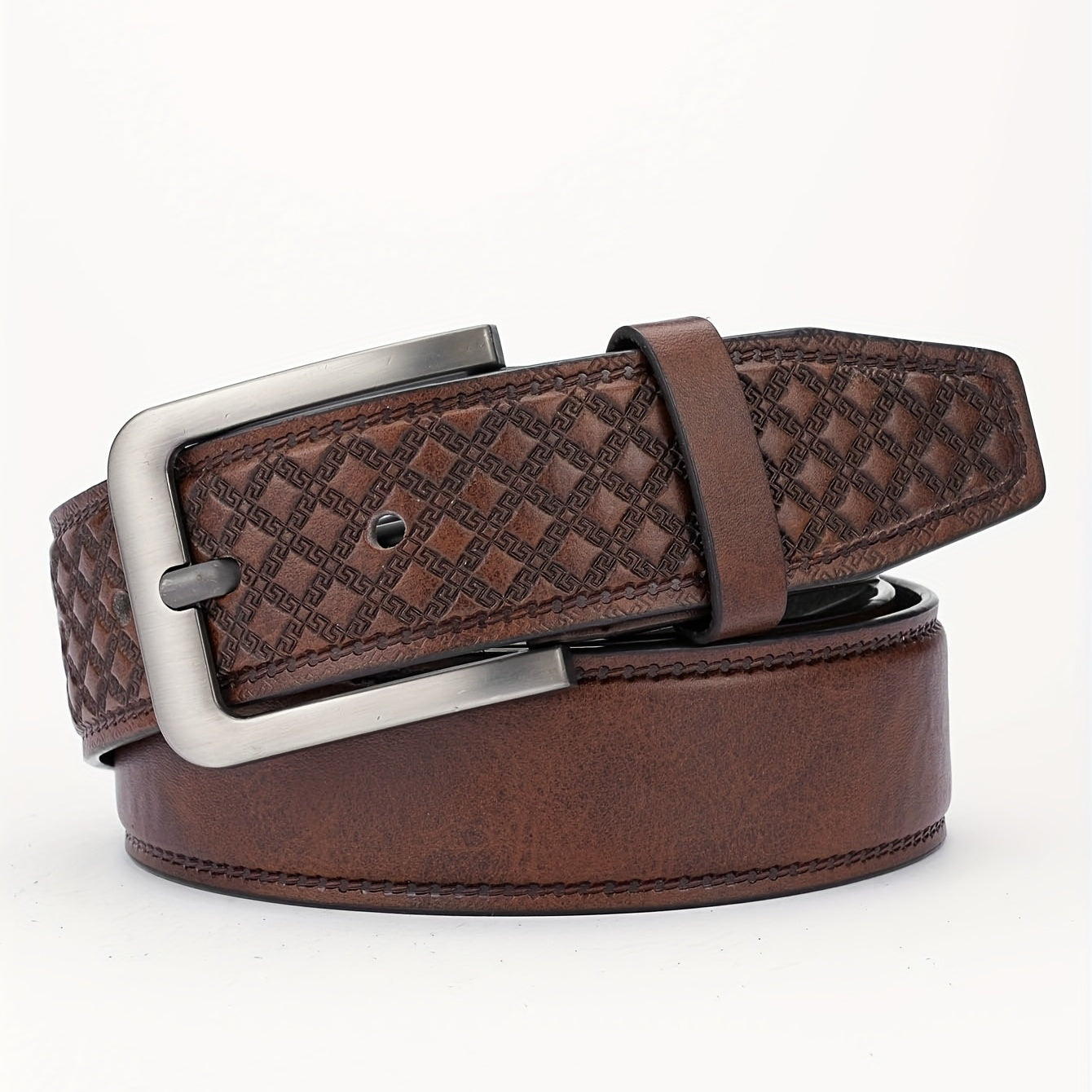 Alloy Pin Buckle PU Striped Belt for Men
