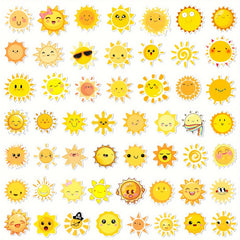 50pc Cartoon Sun Vinyl Stickers - Reusable Decals for Laptops, Water Bottles