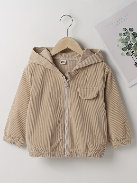 Boys Corduroy Zip Hooded Jacket With Pocket