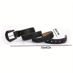 Crocodile Pattern Rhinestone Belt Sparkling Vintage PU Leather Waistband