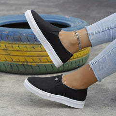 Women's Flatform Solid Slip On Low Round Toe Canvas Casual Shoes