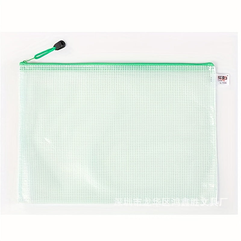 Grid Zipper Bag Waterproof File Storage Green