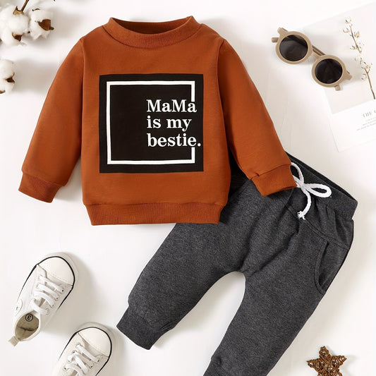 Baby Boys Long Sleeve Sweatshirt Pants Set MAMA IS MY BESTIE Print