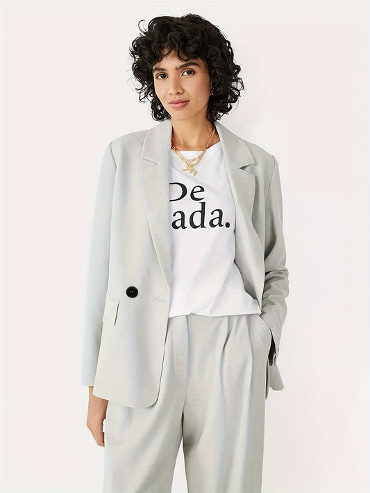  Basic Blazer Women's Plus Solid Button Decor Workwear Blazer