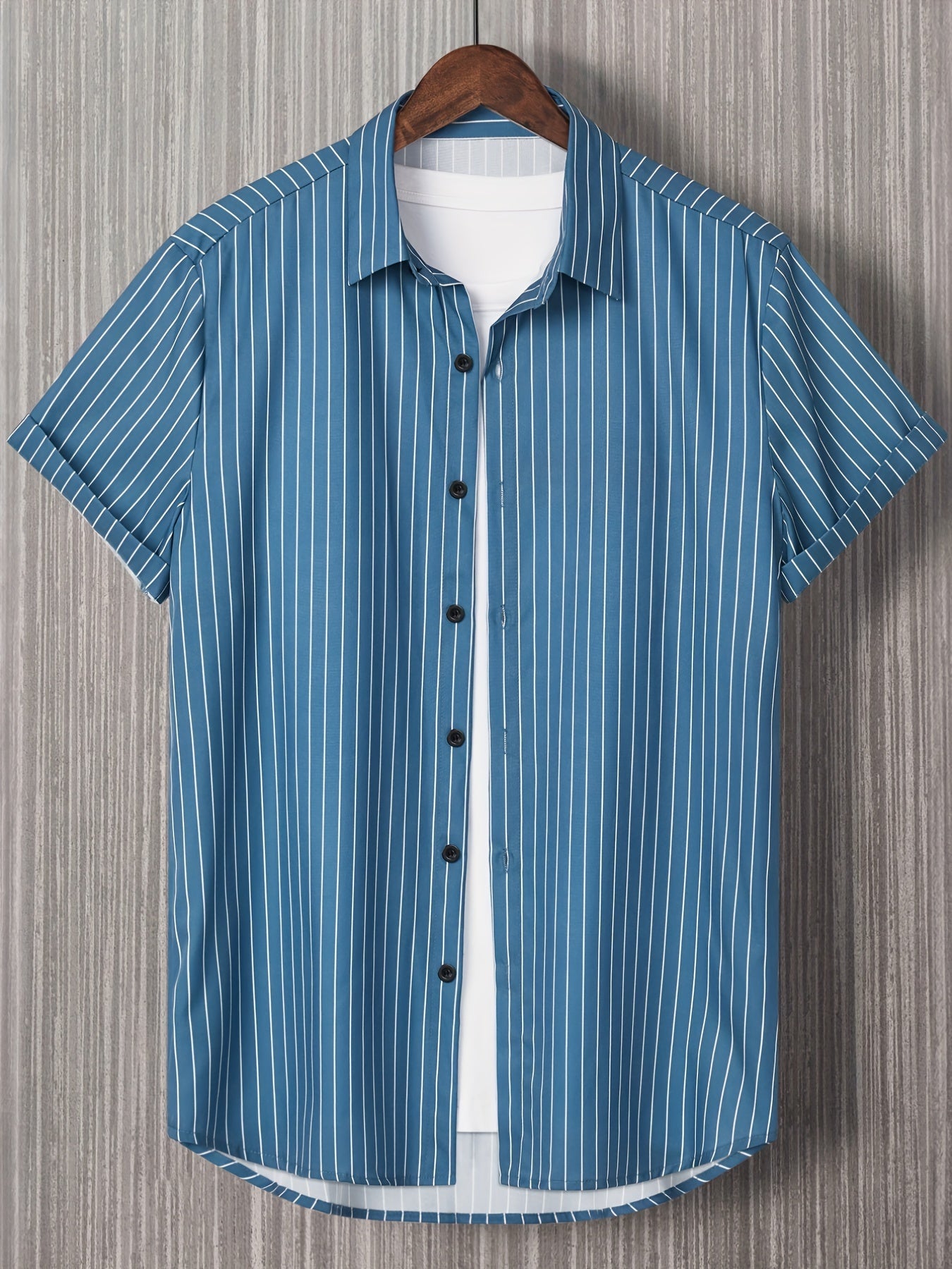 Vertical Stripe Print Men's Casual Short Sleeve Shirt