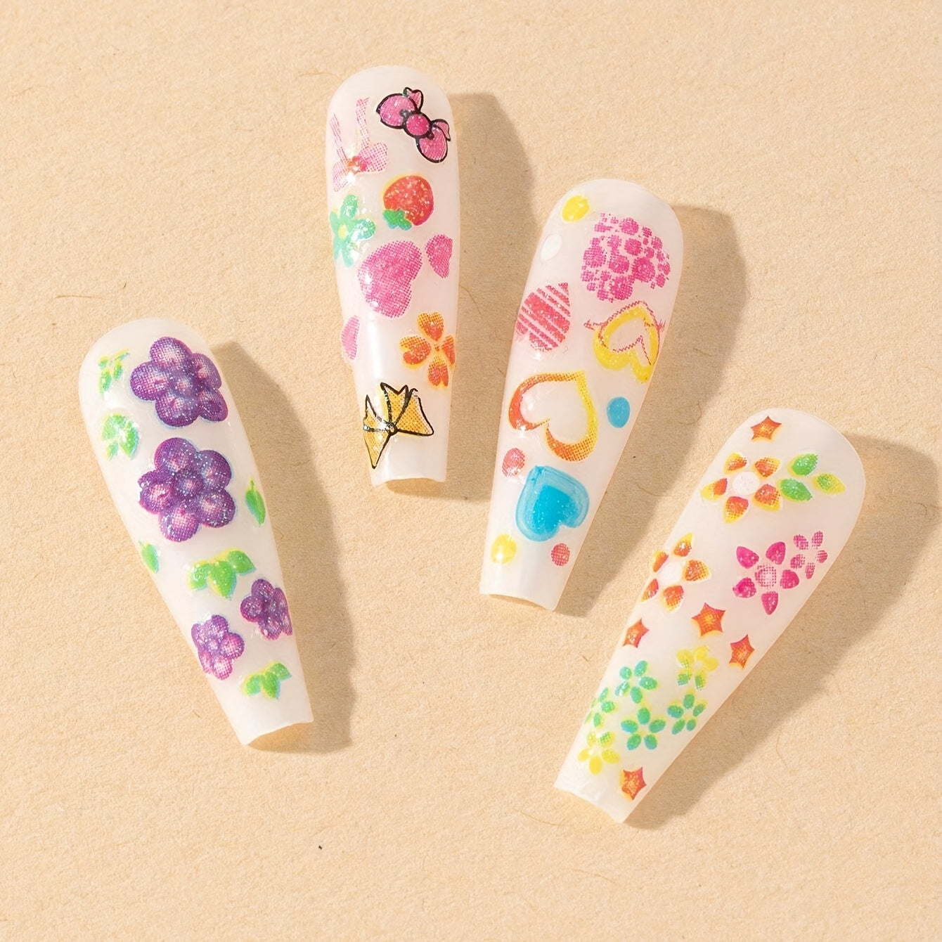 30pcs Floral Nail Art Stickers Various Flower & Cartoon Designs