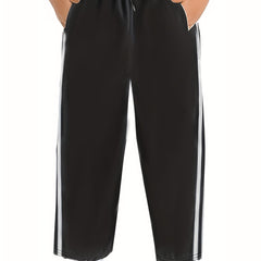  Stripe Print Wide Leg Trousers With Pockets