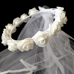 Floral Head Veil for Brides Single Rose Wreath Wedding & Bachelorette Party